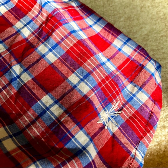 Talbots Ruffle Plaid Top Blue & Red - Picture 5 of 7